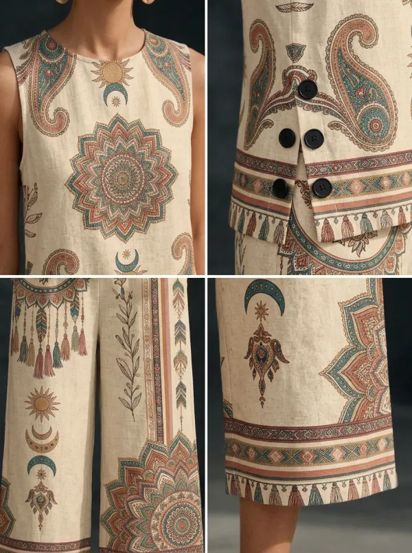 Women's Bohemian Mandala Paisley Printed Sleeveless Set