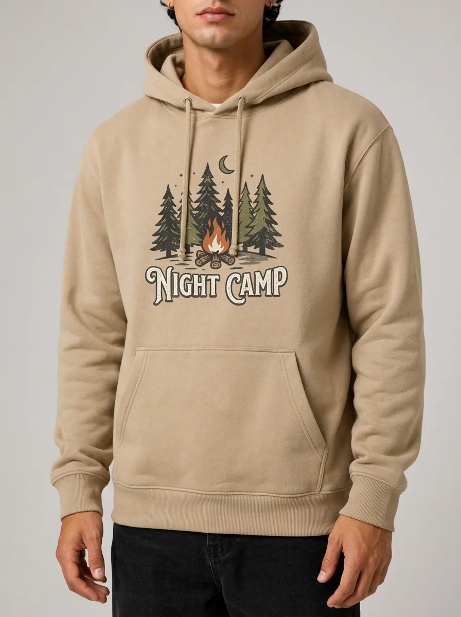 Men's Outdoor Camping Night Camp Forest Bonfire Printed Hoodie