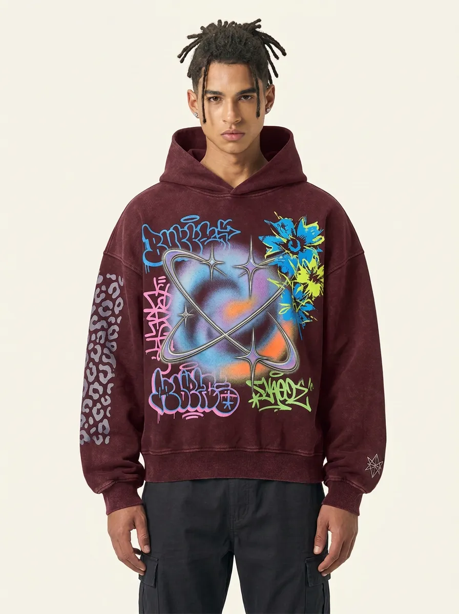 Unisex Streetwear Graffiti Star Leopard Graphic Fusion Hoodie