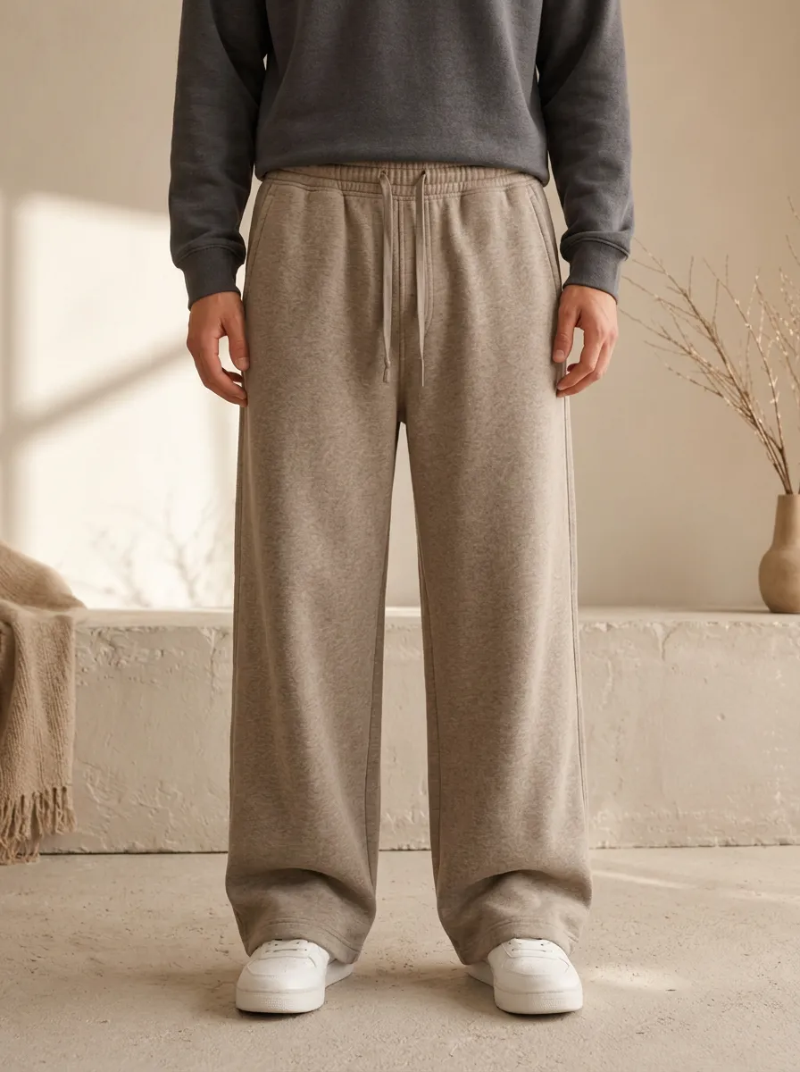 Unisex Drawstring Travel-Ready Wide-Leg Track Pants