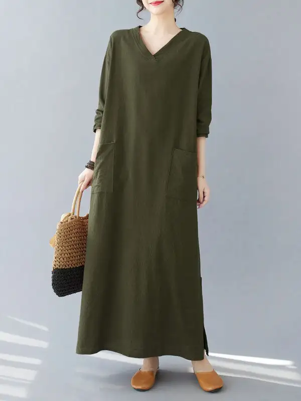 Pockets Long Neck Maxi Dress