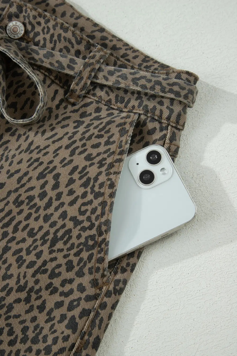 Refined Leopard-Print Denim Shorts