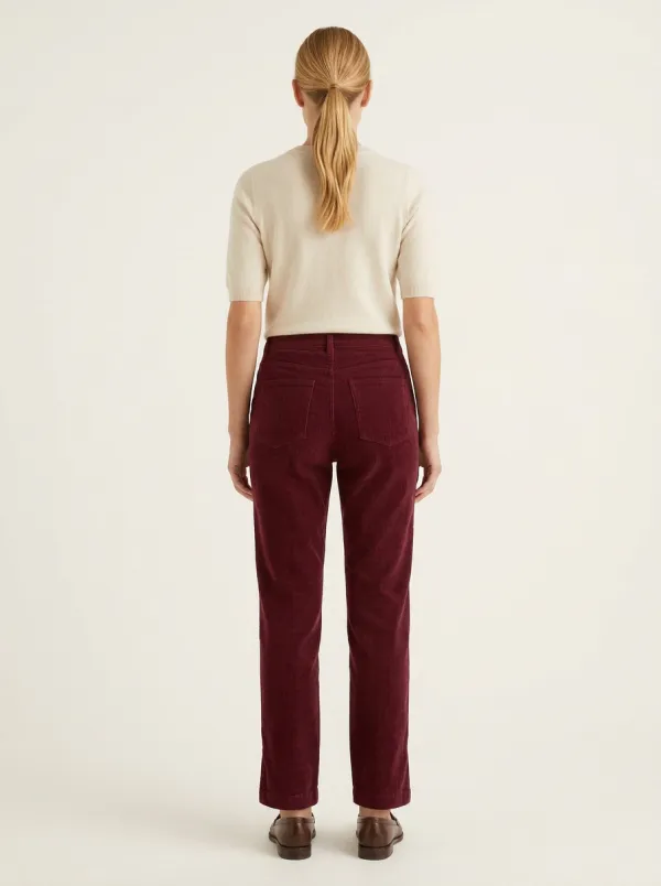 Women's Mid-Rise Side-Slit Corduroy Straight-Leg Pants