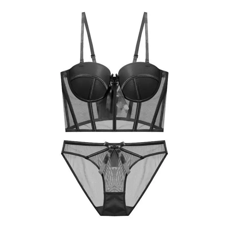 Bow Mesh Corset Lingerie Set