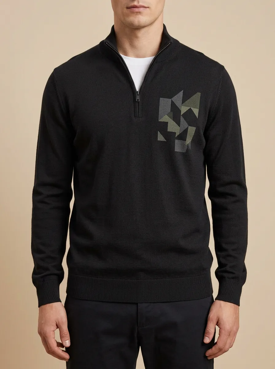 Casual Design Half-Zip Geometric Men's Half-Zip Sweatshirt