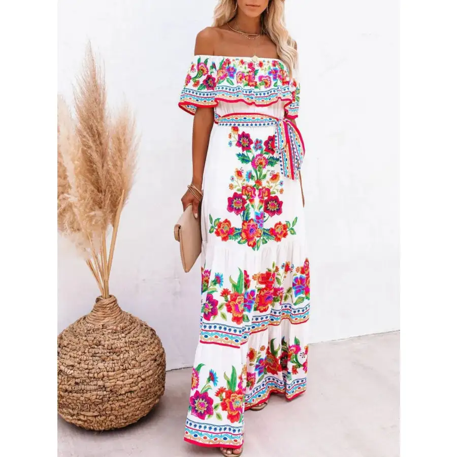 Floral Off Shoulder Ruffle Maxi Dress