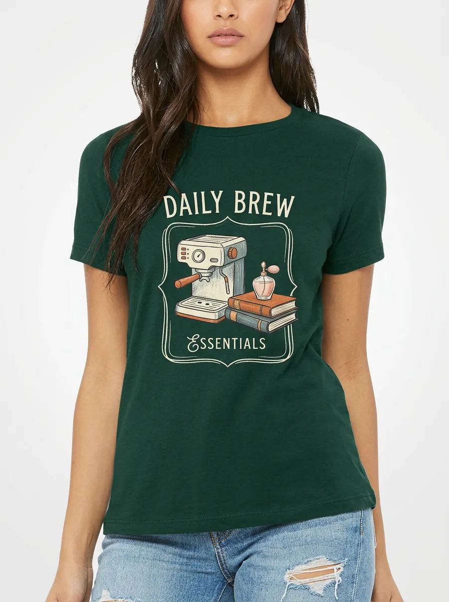 Women's Coffee Daily Brew Espresso Machine Books Graphic T-Shirt