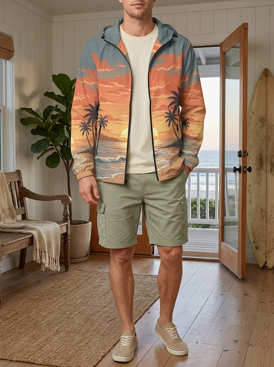 Men's Tropical Beach Sunset Palm Tree Heritage Journey Jacket
