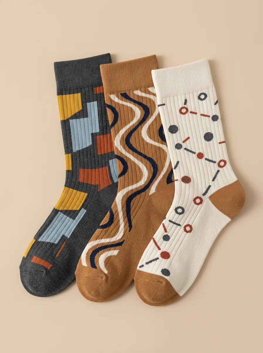Men's Abstract Geometric Wavy Dot Three-Pack Socks