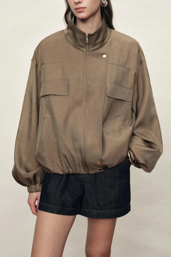 Stand Collar Bubble Hem Jacket