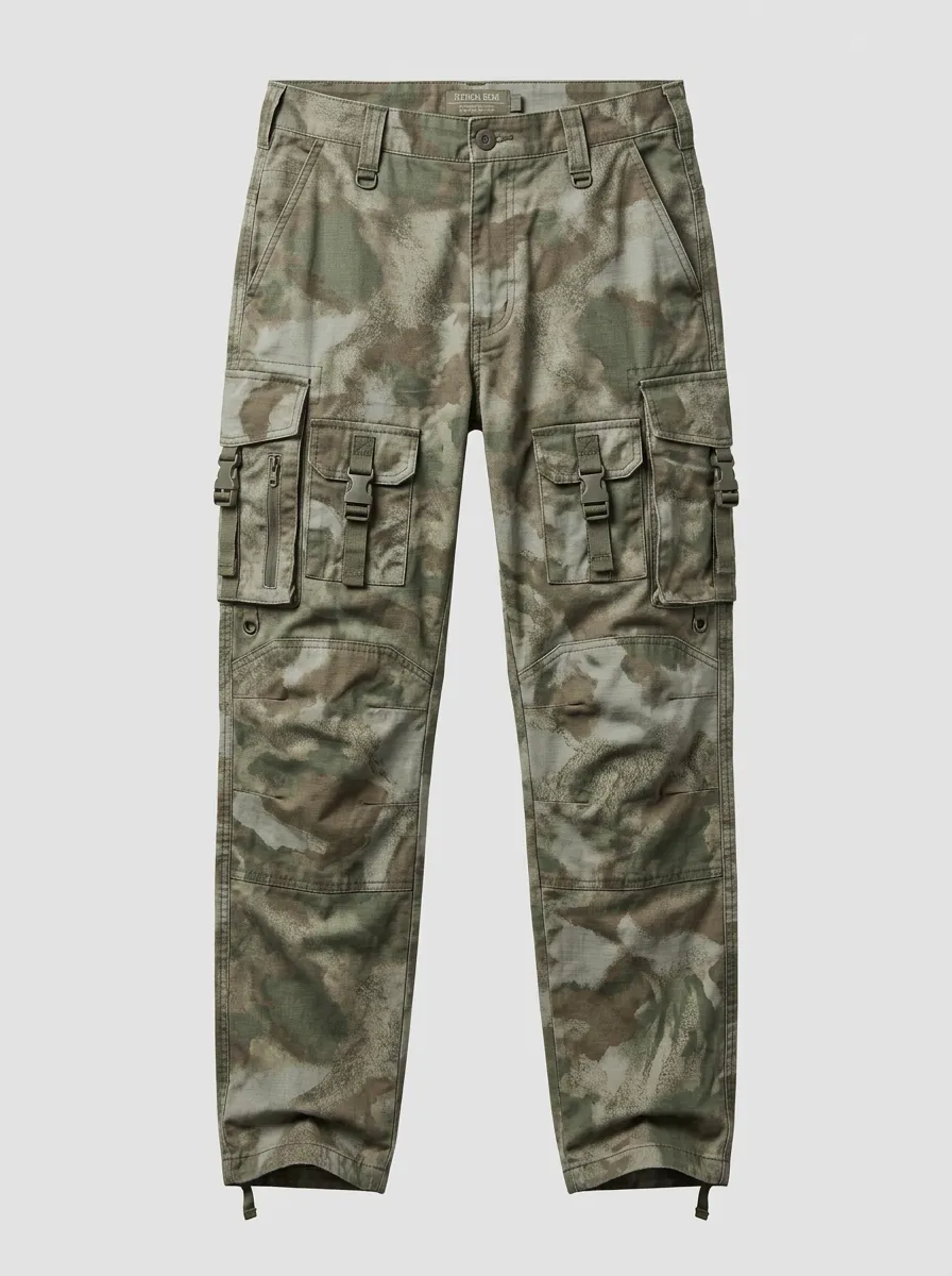 Men's Buckle-Strap Camo Adjustable-Hem Cargo Pants