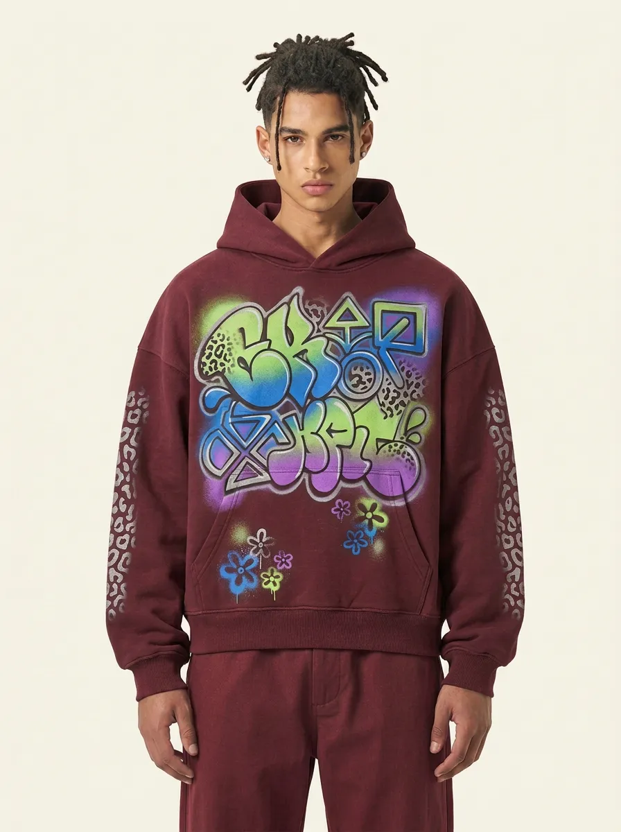 Unisex Graffiti Leopard Floral Graphic Hoodie