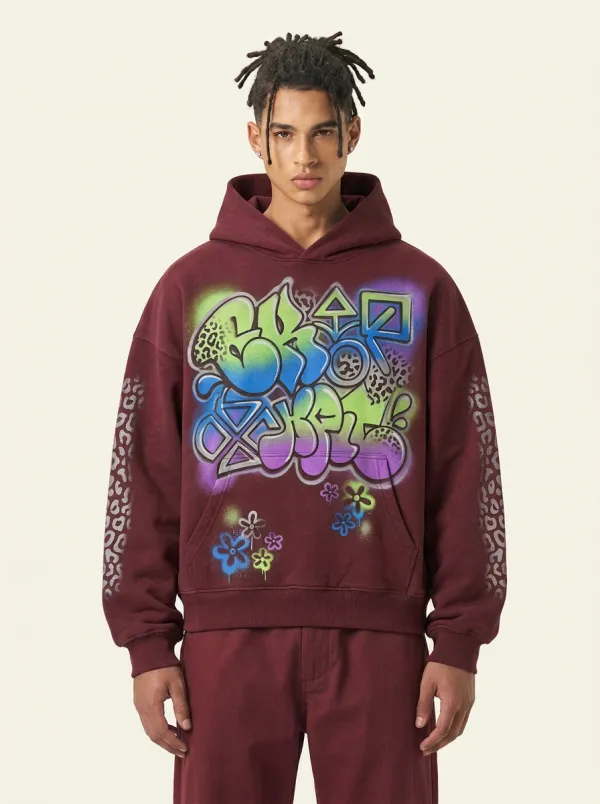 Unisex Graffiti Leopard Floral Graphic Hoodie