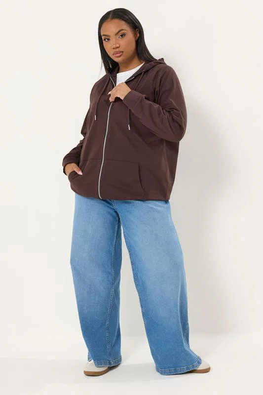 Chocolate Brown Zip Through Hoodie detail 1