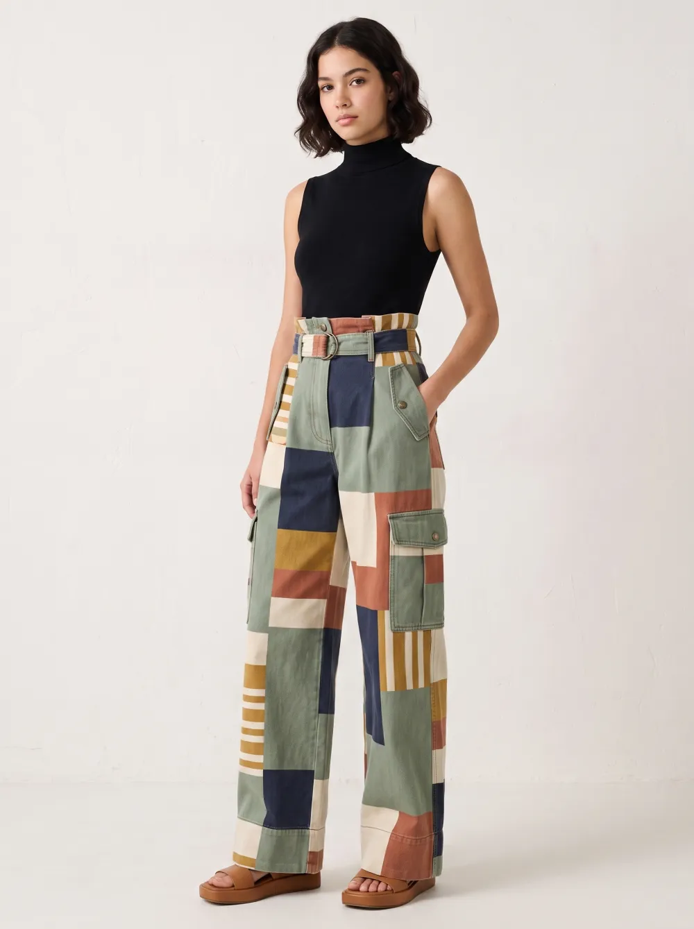 Women's Boho Style Geometric Patchwork Printed Cargo Pants