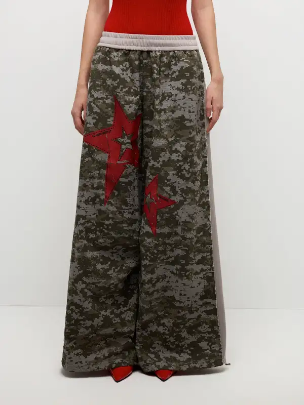 Wide-Leg Relaxed Camouflage Pants