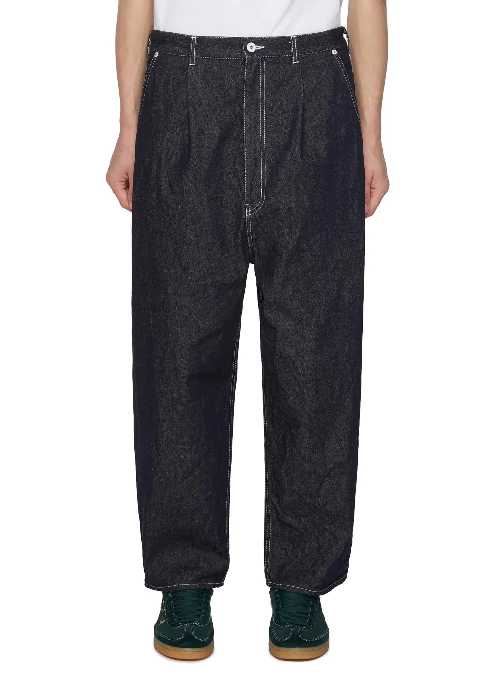 Simple Straight-Cut Comfort Linen Dark Blue Jeans