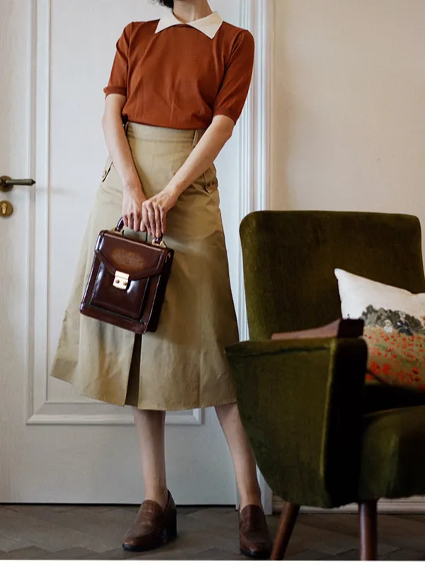 Simple Utility Everyday Casual Cotton Skirt
