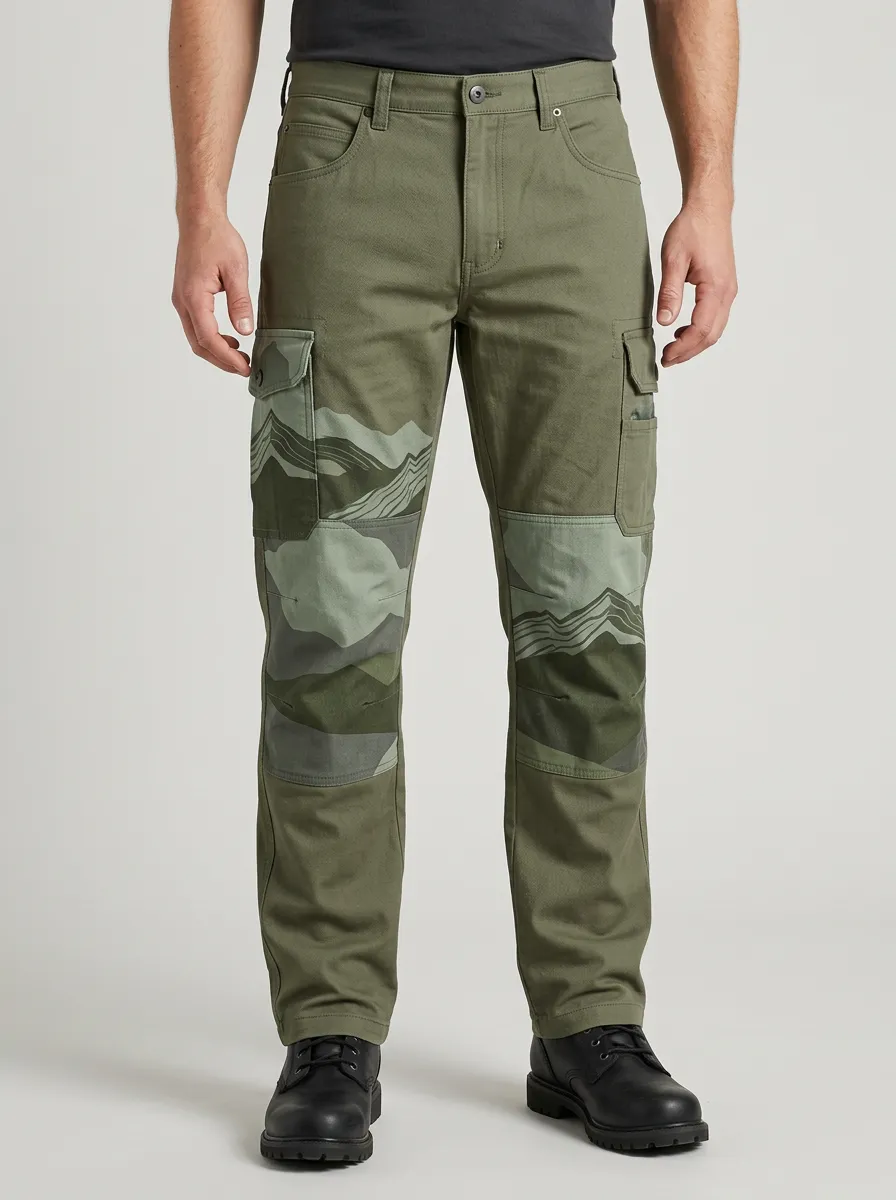 Men's Mountain Scene Graphic Cargo Pants