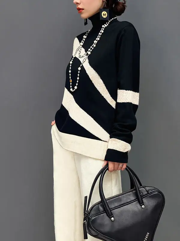 High Neck Long Sleeve Relaxed Fit Sweater