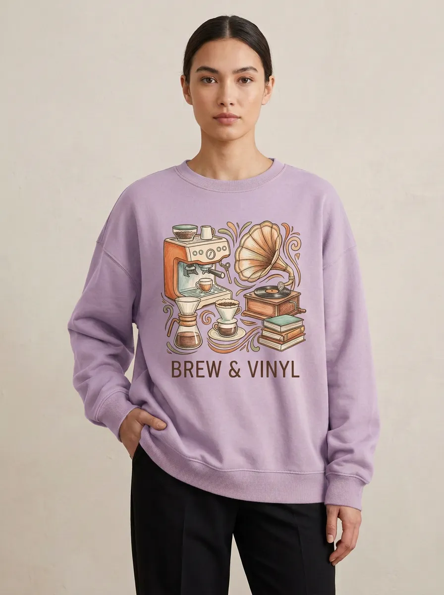 Women's Coffee Music Brew & Vinyl Graphic Sweatshirt