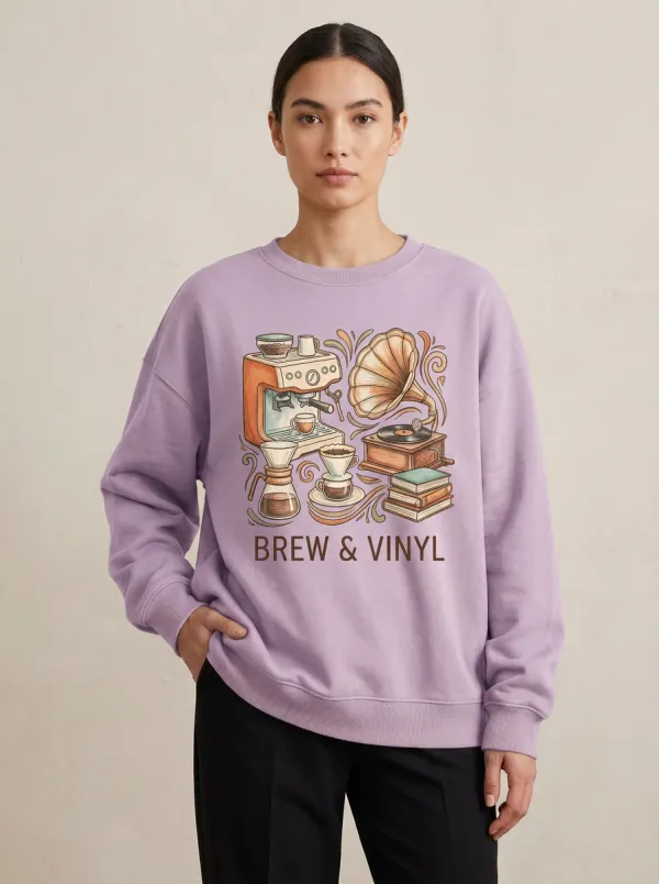 Women's Coffee Music Brew & Vinyl Graphic Sweatshirt
