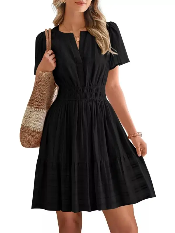 Tiered Smocked Short Sleeve Casual Dress