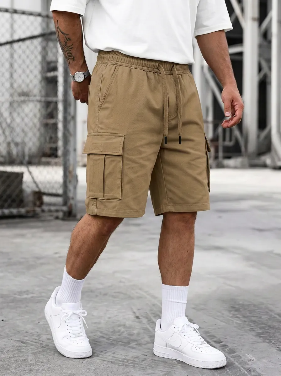 Streetwear Pocketed Drawstring Utility Cargo Shorts