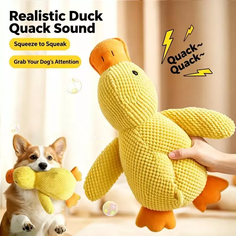 Squeaky Plush Duck Dog Toy Pineapple Fabric Secure Stitching Cotton Filling Bite Resistant Anxiety Relief Teething Pet