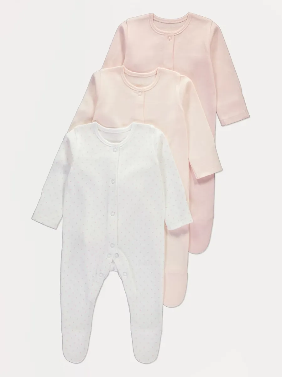 Pink Long Sleeve Sleepsuits 3 Pack