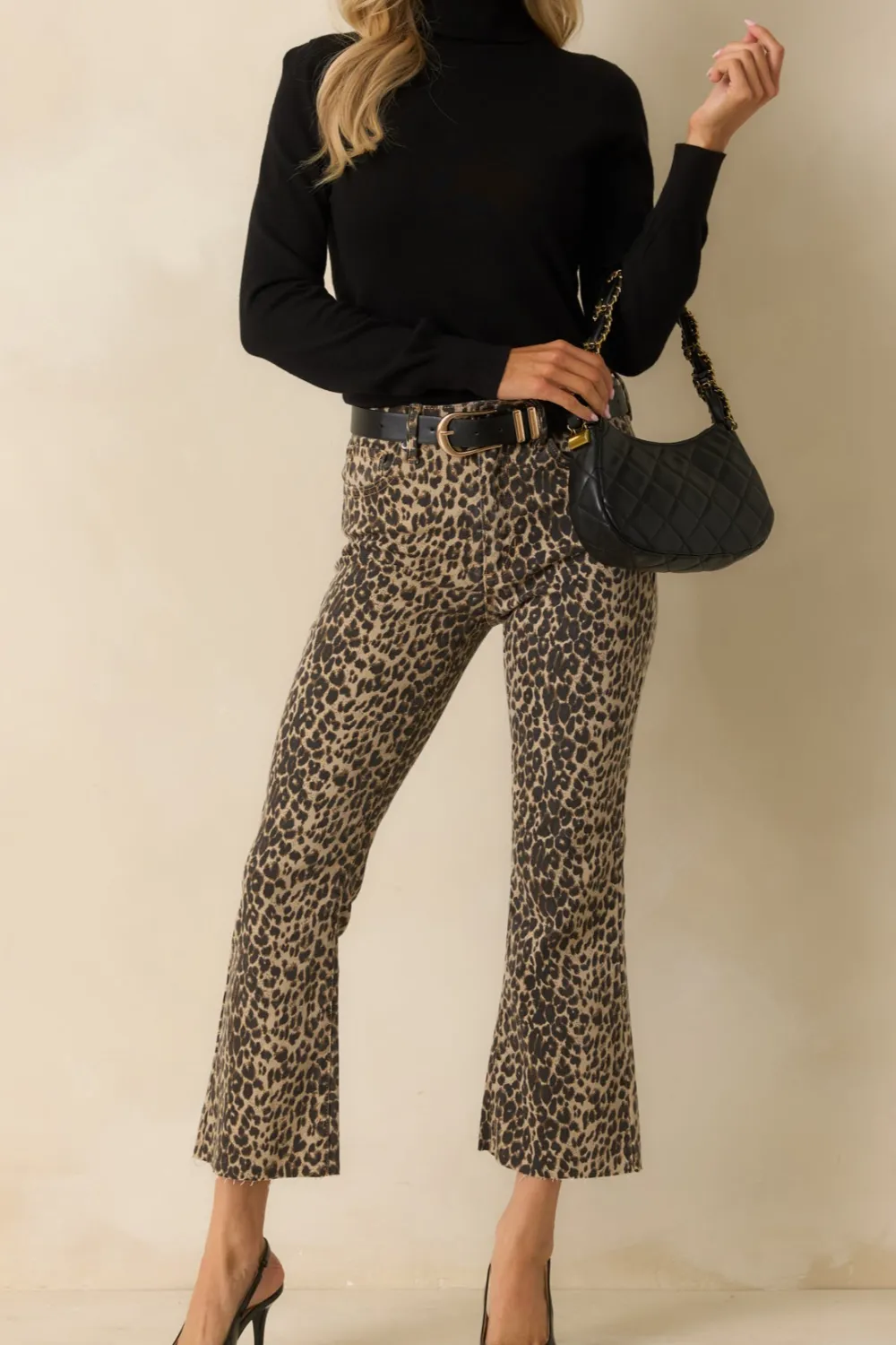Timing Leopard Print Cropped Flare Jeans