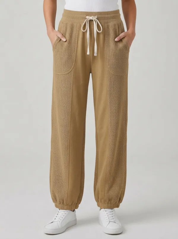 Women's Casual Waffle Knit Drawstring Cuffed Jogger Pants