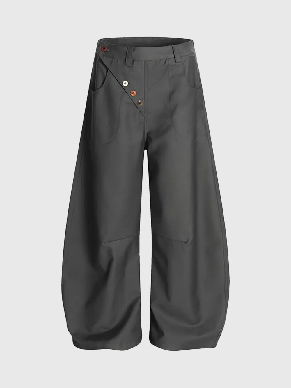 Curved-Cut Button-Detail Pants