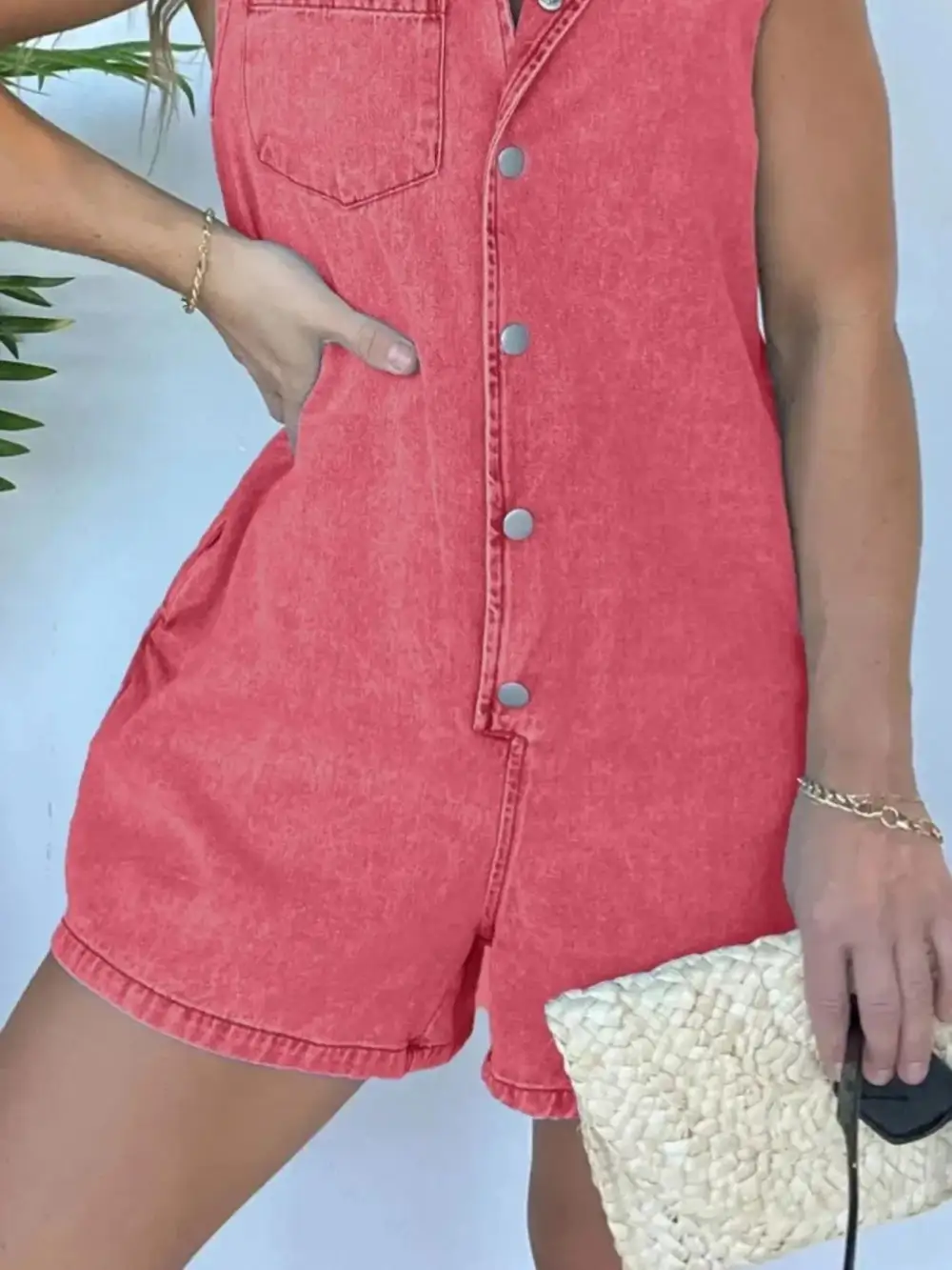 Denim Button Front Romper