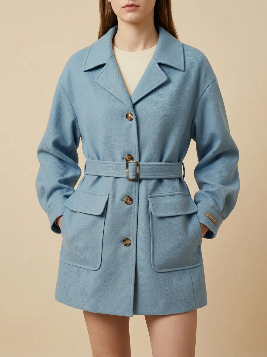 Belted Pocket Wool Blend Coat