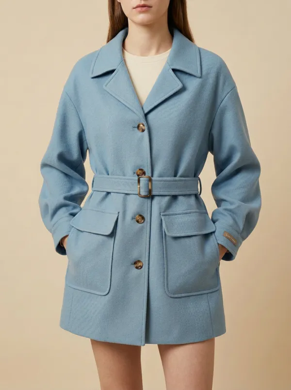 Belted Pocket Wool Blend Coat