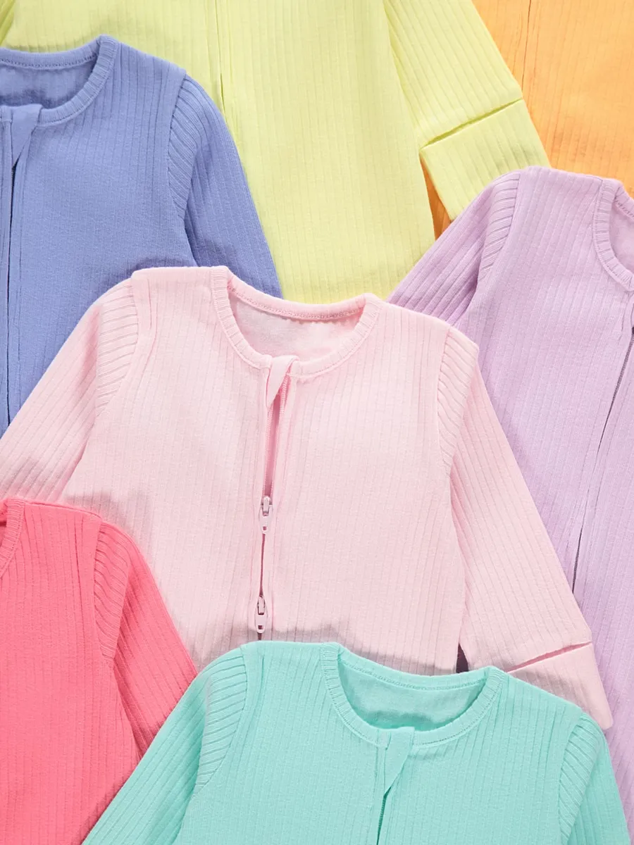 Bright Zip Fasten Ribbed Sleepsuit 7 Pack
