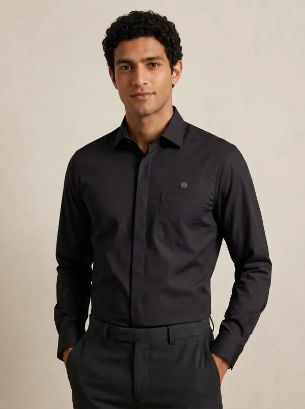 Men's Non-Iron Cotton  Logo Embroidered Long Sleeve Shirt