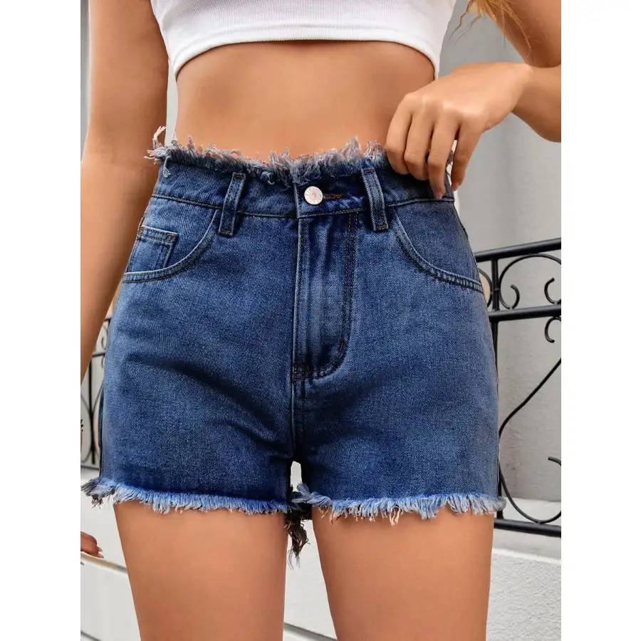 Refined Washed Raw Hem Denim Shorts