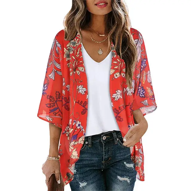 Lightweight Printed Kimono Cover-Up