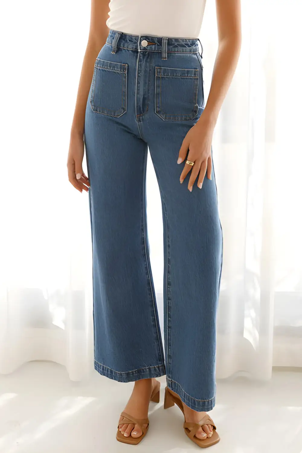 High Waist Bootcut Pocket Denim Jeans