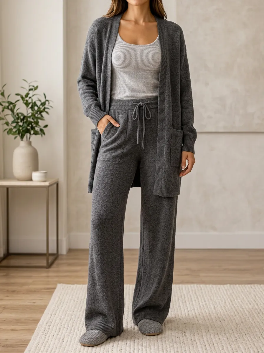 Women's Effortless Layering Knit Cardigan And Wide Leg Pants With Tank Top Three Piece Outfit