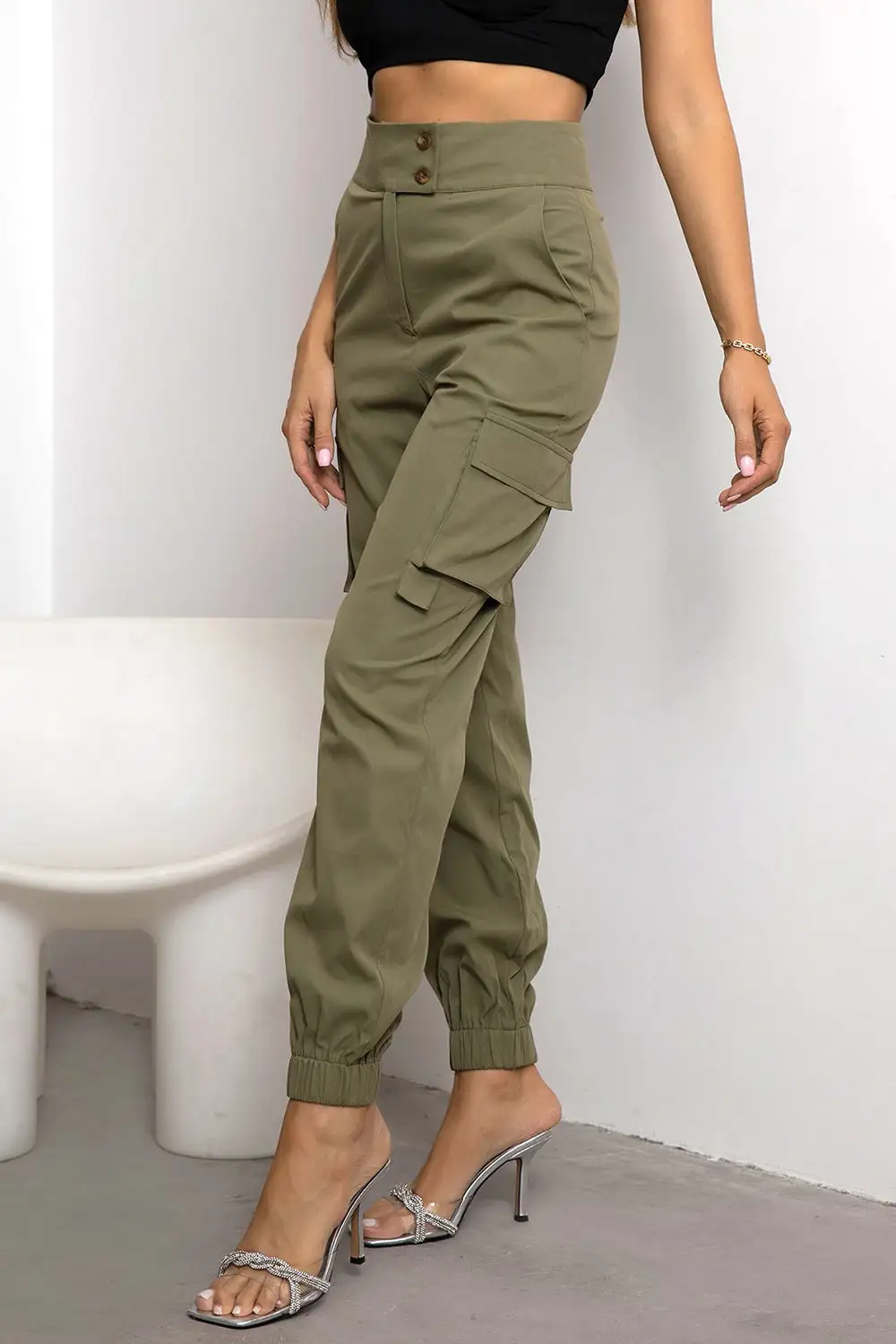 High Waist Pocketed Everyday Lightweight Cargo Pants