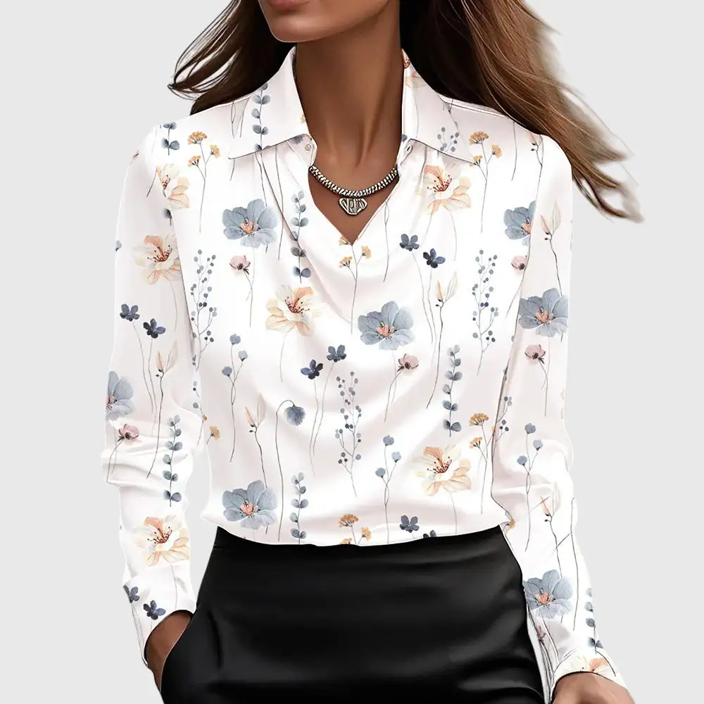 Floral Pleated Neckline Pleated Blouse