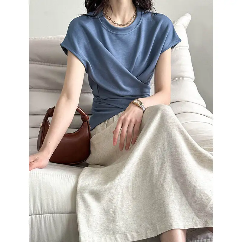 Modern Round Neck Cross Knot Short Sleeve T-Shirt