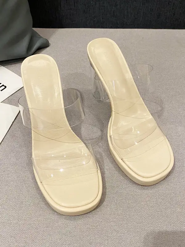 Open-Toe Transparent Platform Heeled Sandals