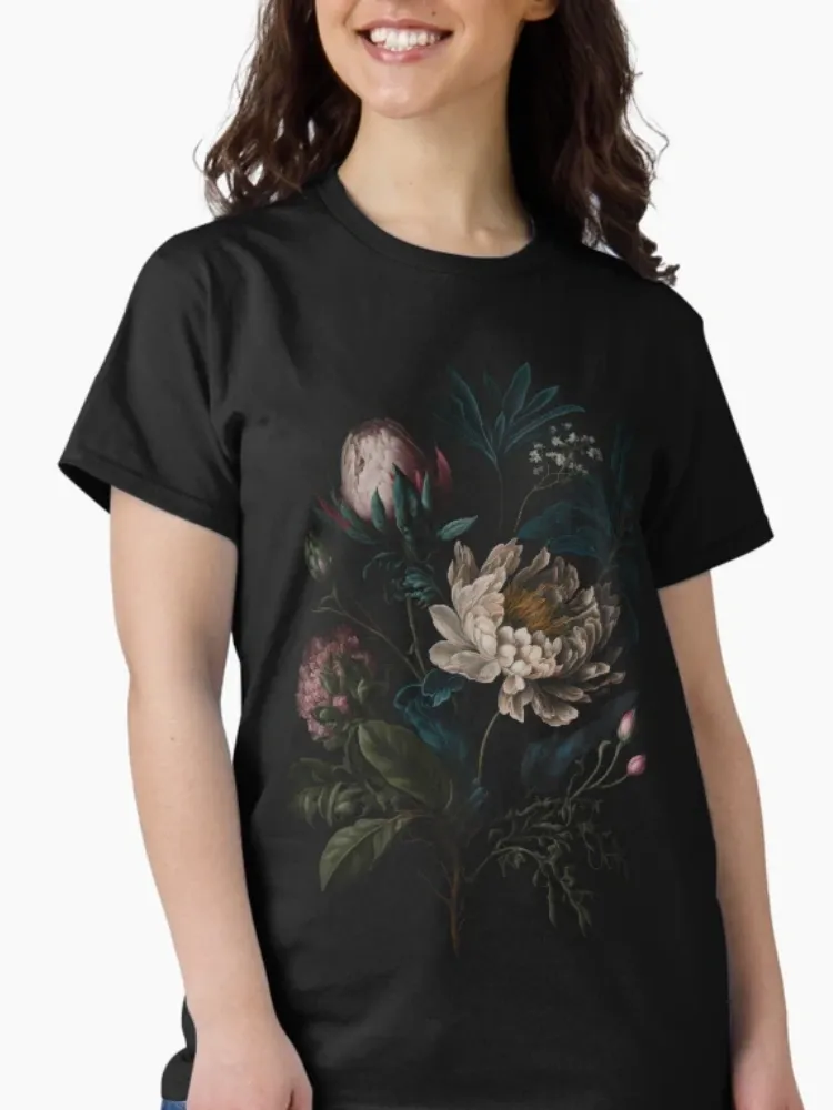 Women's Retro Floral Bouquet Printed Short-Sleeved Round-neck T-Shirt