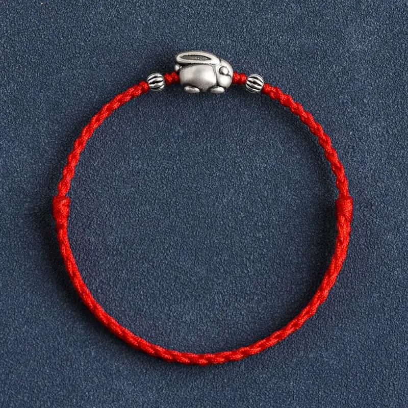 Handmade Sterling Silver Rabbit Rope Bracelet Anklet