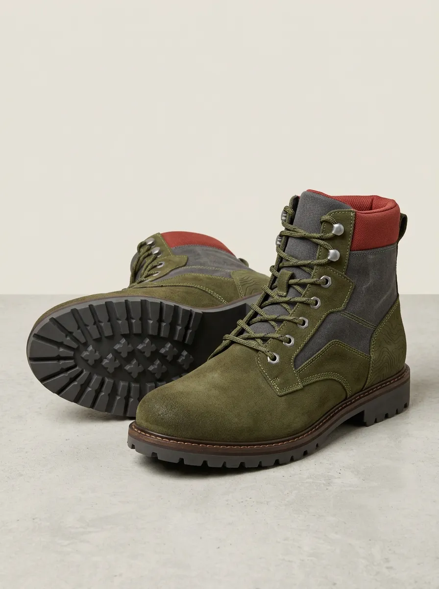 Unisex Contemporary Outdoor Hiking Topographic Pattern Print Work Boots