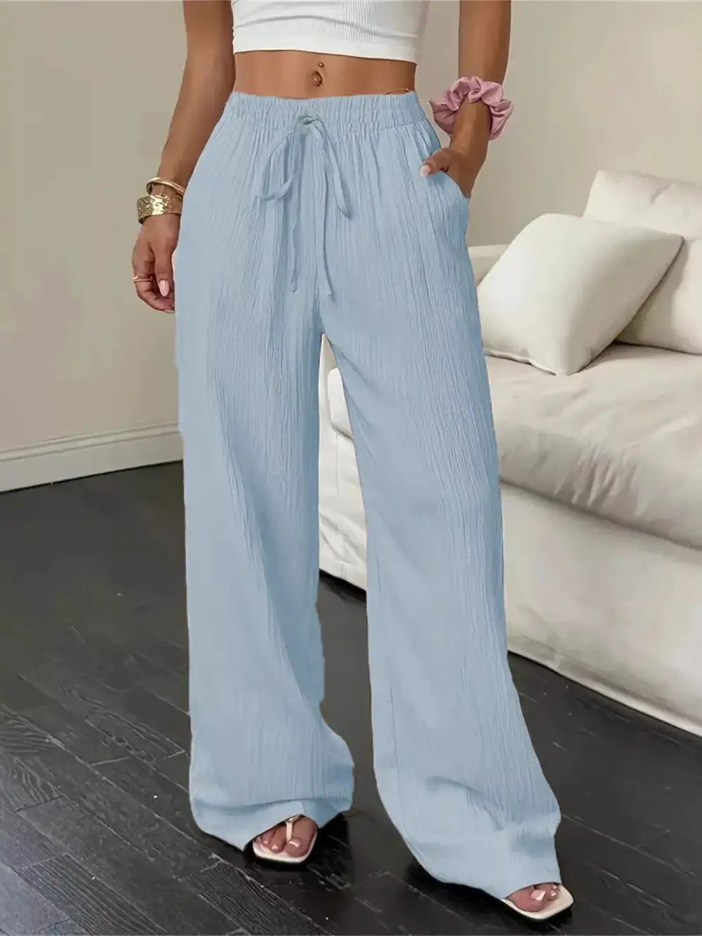 Wide Leg Drawstring Relaxed Fit Pants